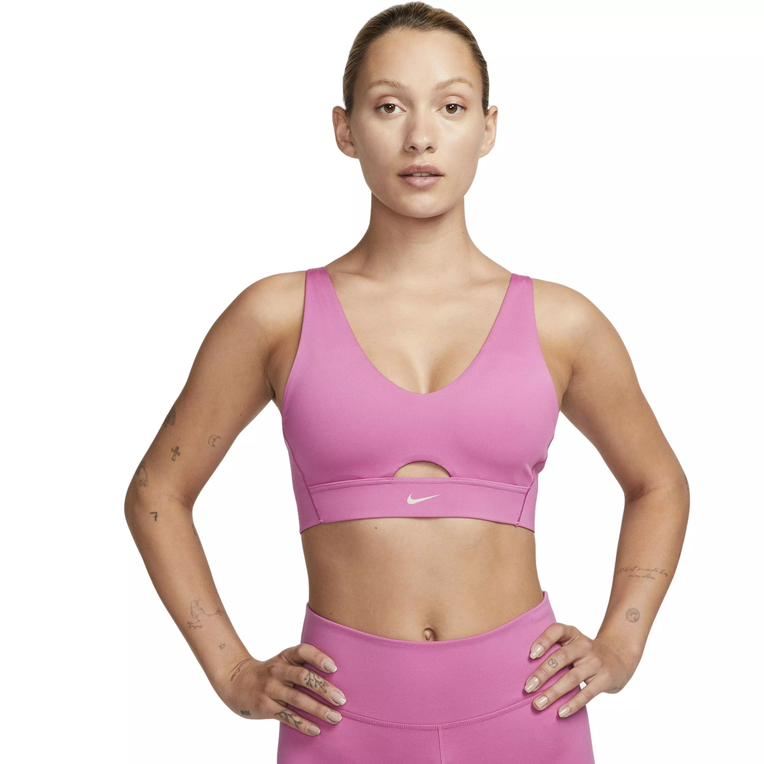 【NIKE】Nike Indy Plunge Cutout Women's Padded Sports Bra Nike Women's Indy Plunge Cutout Pink Medium-Support Padded